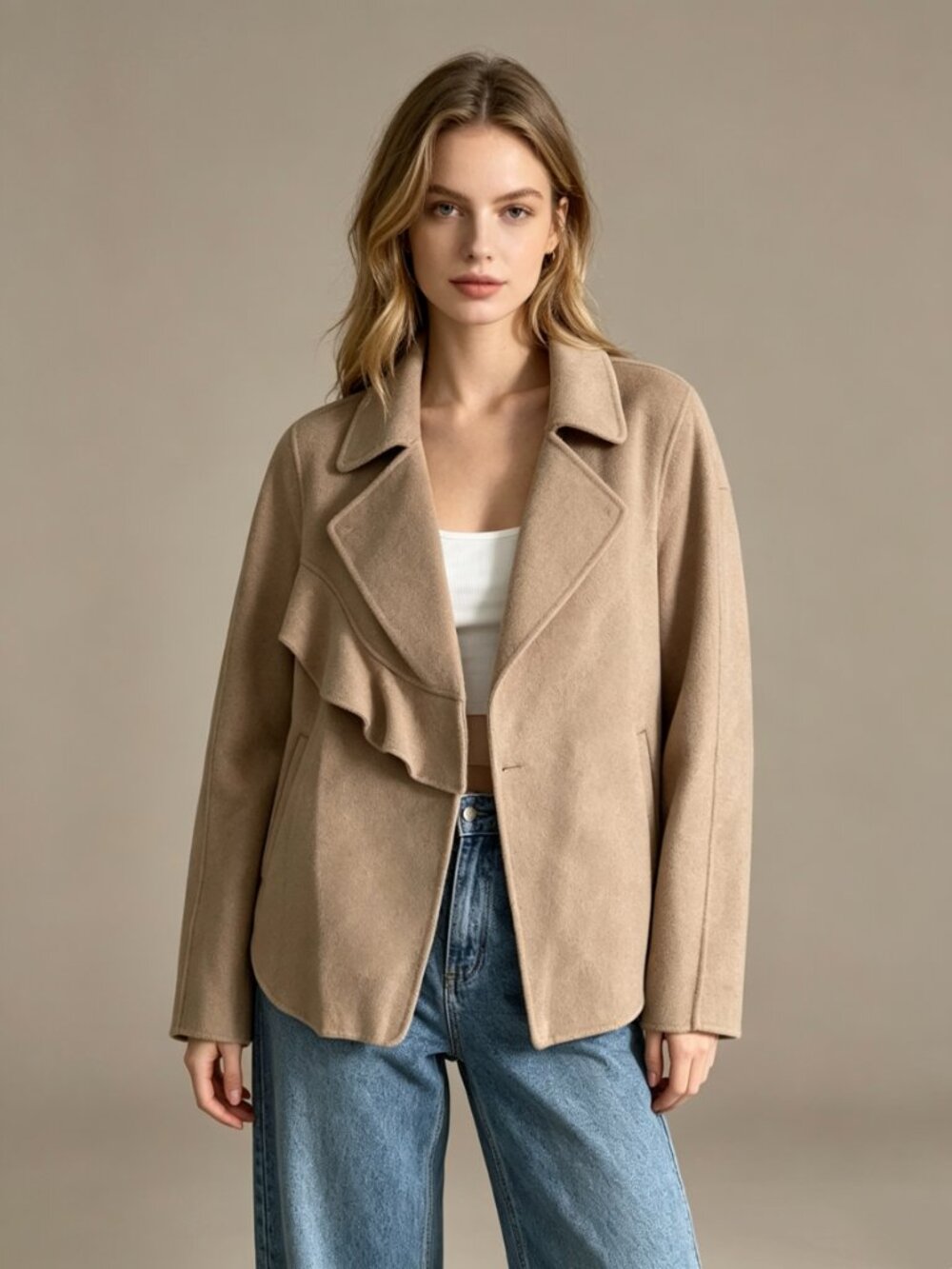 Stylein Premium Cashmere Wool Blend Short Coat Camel/sand Mix